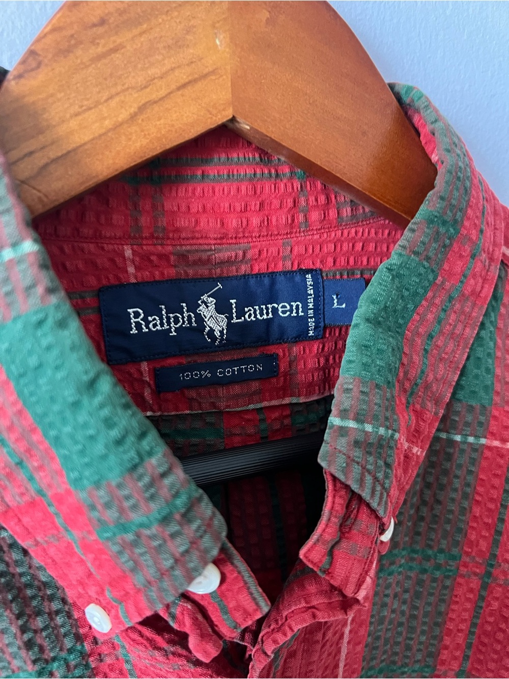 Ralph Lauren Red and Green Plaid Cotton Button-Down Shirt - Picture 3 of 5